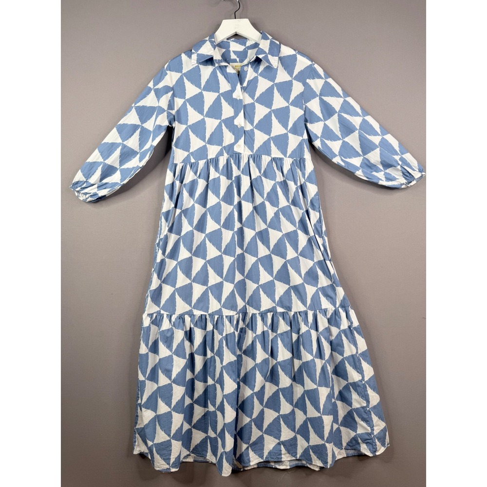 Maeve Bettina Tiered Dress Women XXS Blue White Geometric Anthropologie Coastal